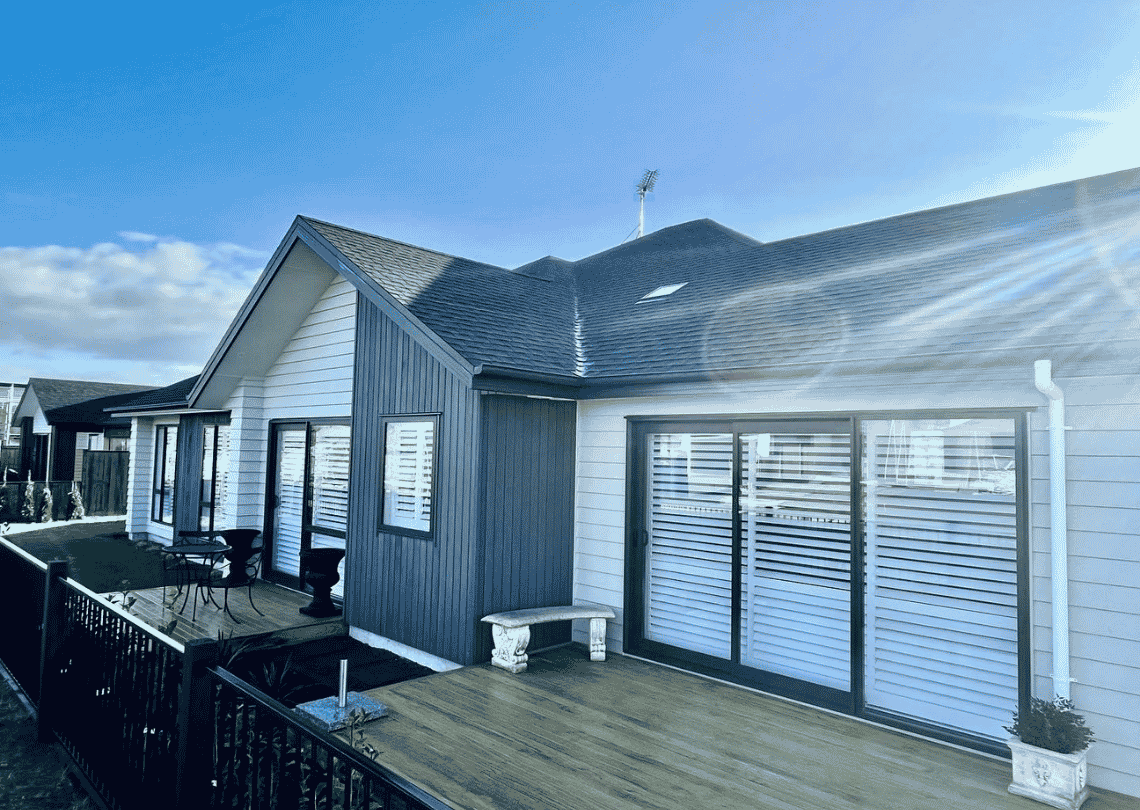 plantation shutters on house exterior